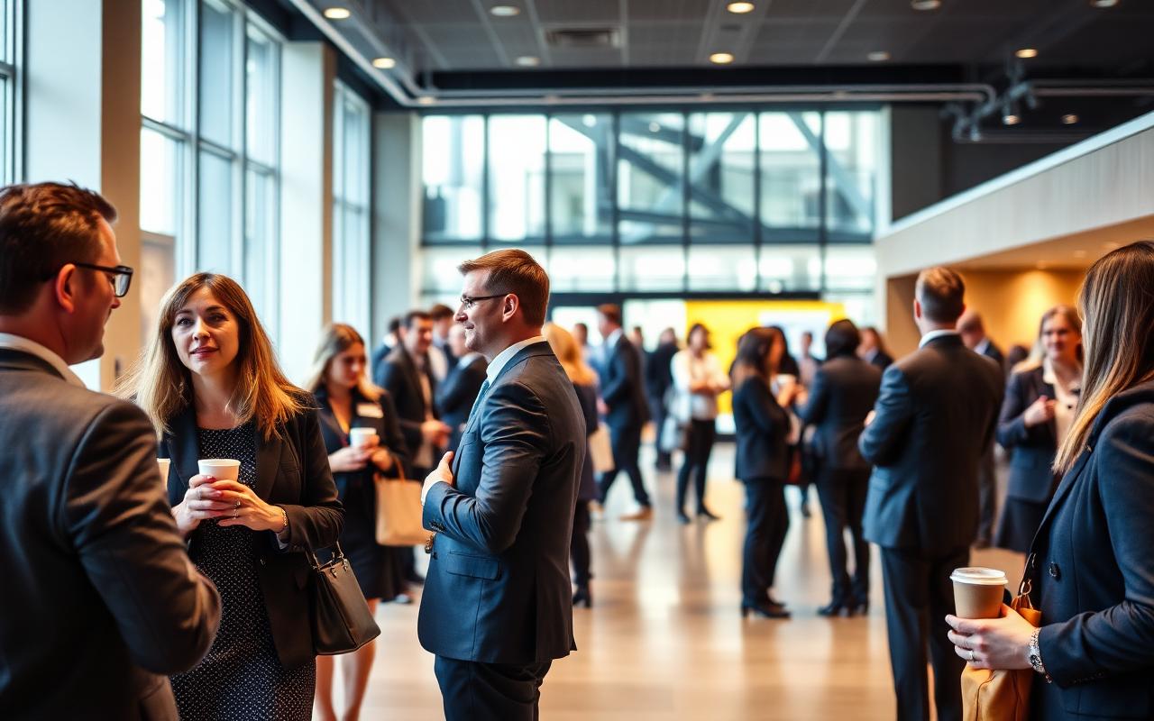 Networking-Pause auf einer Fachtagung im hellen Foyer