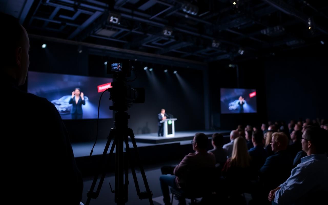 Corporate Live-Streaming Event mit Kamera, Bühne und Fachpublikum