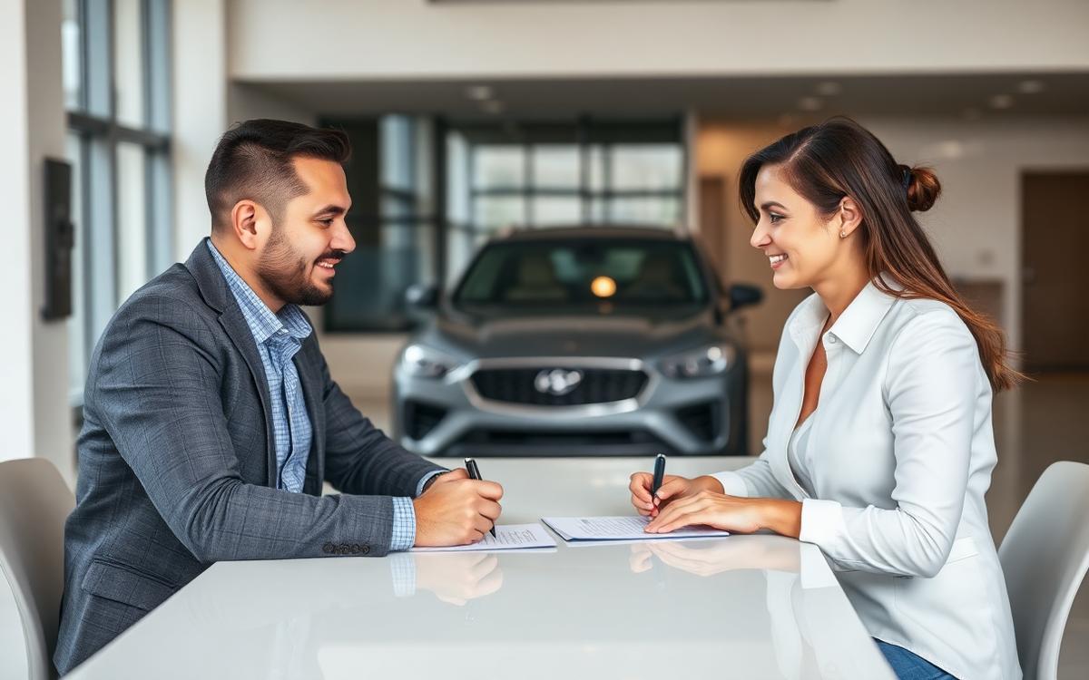 Verkaufsgespräch im Autohaus zur Überbrückung langer Lieferzeiten