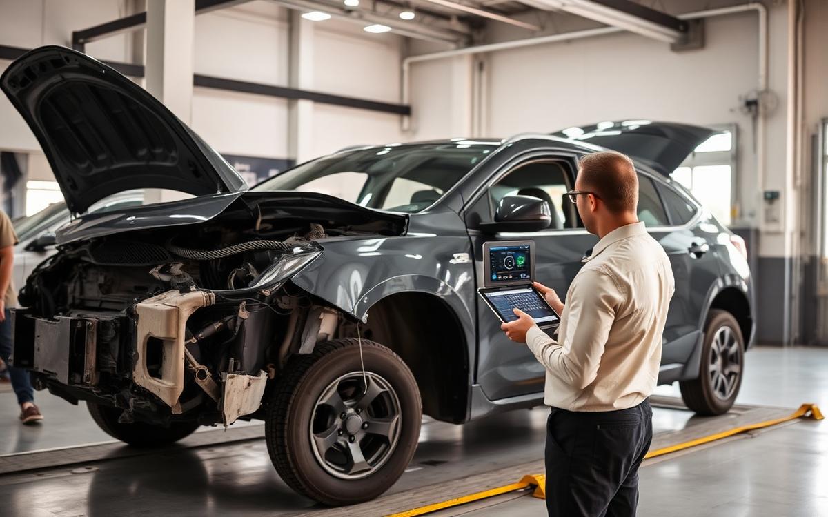 Unfallfahrzeug in der Werkstatt wird digital erfasst