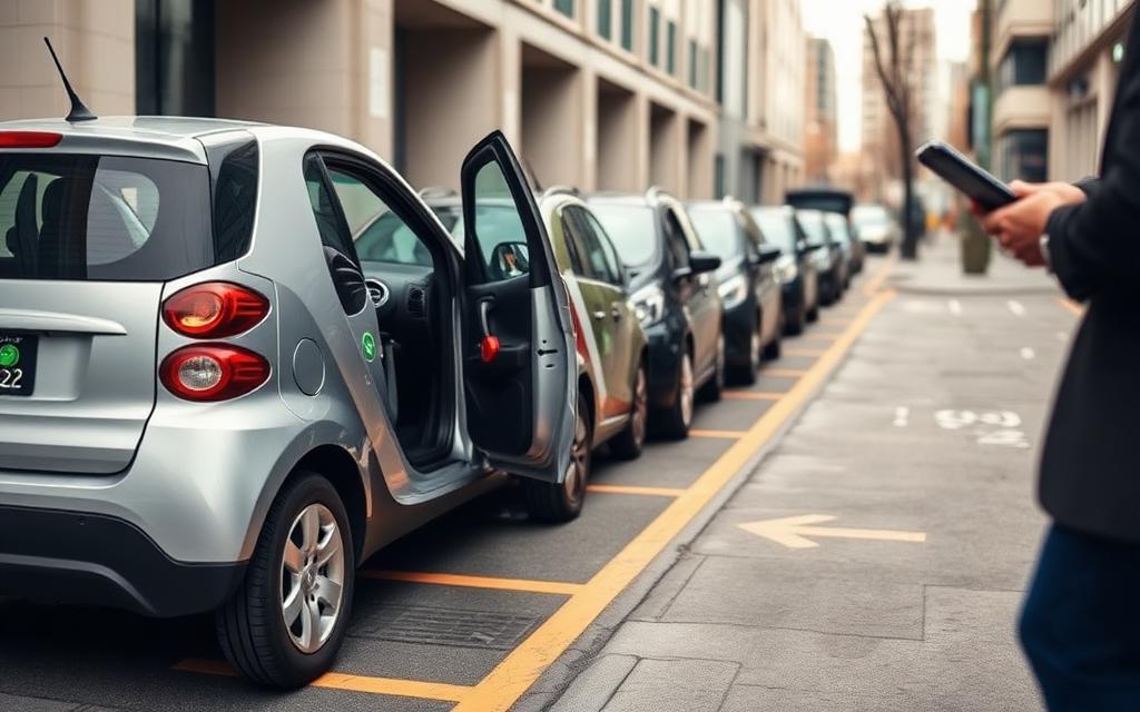 Carsharing-Fahrzeuge am Straßenrand in der Stadt